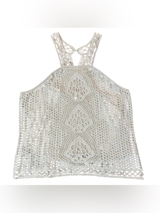 Ultra Pink Tops - Ultra Pink Cream Crochet Halter Tank Top Boho Festival Lace Knit Sz L